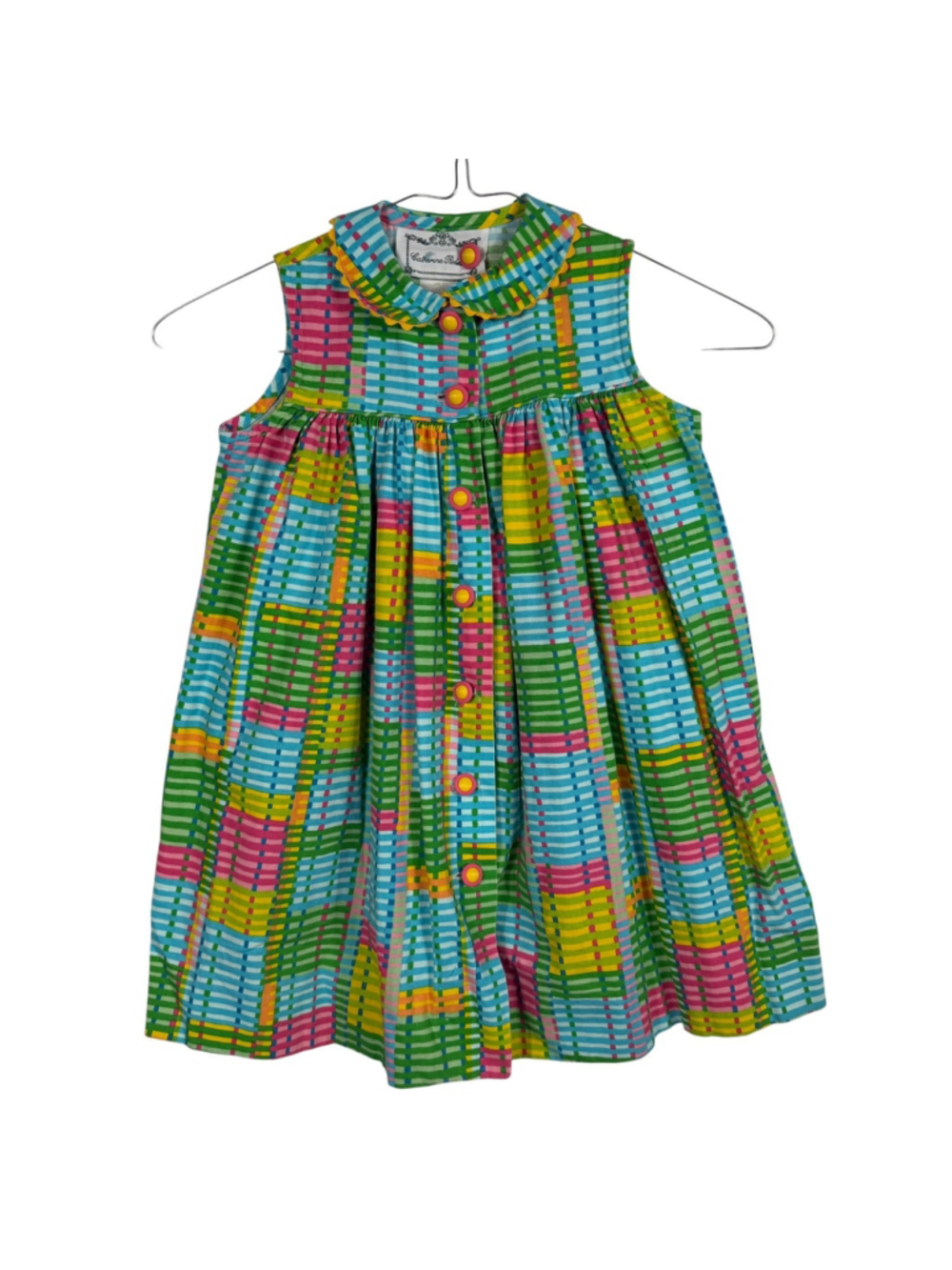 Catherine Rebecca Vintage Shirt Dress Geometric Bib Collar Sleeveless Girls 4T